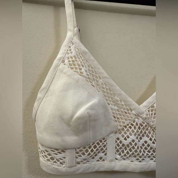 NWT PatBO Linen Blend Bralette Mesh Lined Crop Top in Cream and Tan - 0 - Picture 4 of 16